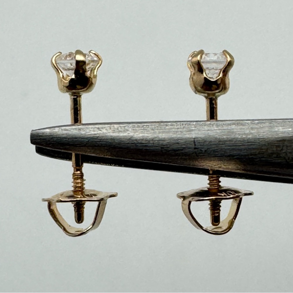 Petite New 10K Yellow Gold CZ Stud Earrings – Screw Back